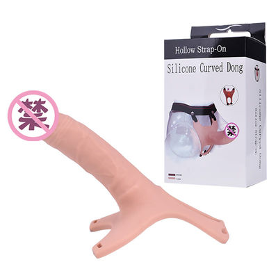 Courroie du godemiché 26cm Hollw de tasse d'aspiration de silicone d'OEM sur Dong incurvé