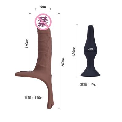 Courroie du godemiché 26cm Hollw de tasse d'aspiration de silicone d'OEM sur Dong incurvé
