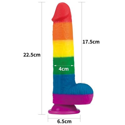 Tasse liquide de Toy Faked Penis With Suction de sexe de godemiché d'arc-en-ciel du silicone 22.5cm