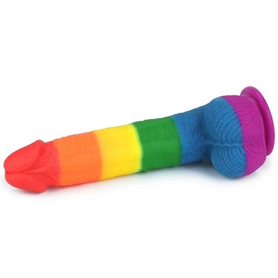 Tasse liquide de Toy Faked Penis With Suction de sexe de godemiché d'arc-en-ciel du silicone 22.5cm