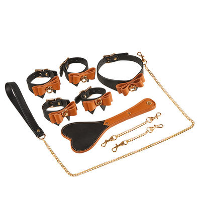9Pcs garnissent en cuir l'esclavage de fétiche de sexe de SM menottent le bâillon Whip Rope de collier de brides de mamelon