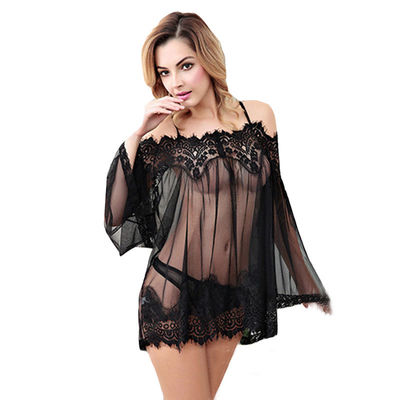 Le mélange de Spandex lacent la chemise de nuit sans dos de perspective de Tulle de lingerie sexy adulte